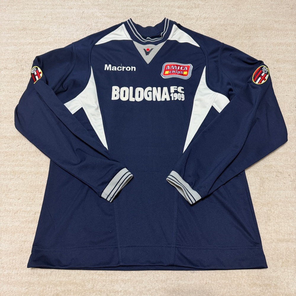 Vintage 1998 Macron Bologna FC Football Player Sweat Top Jersey Italy Men's S